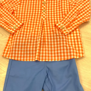 Camisa manga larga cuadros naranja y pantalón corto