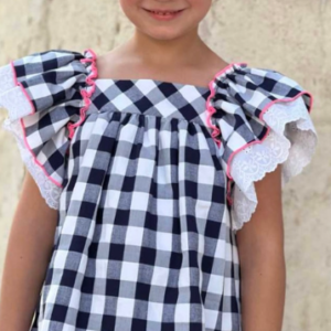 vestido manga corta a cuadros negro y blanco